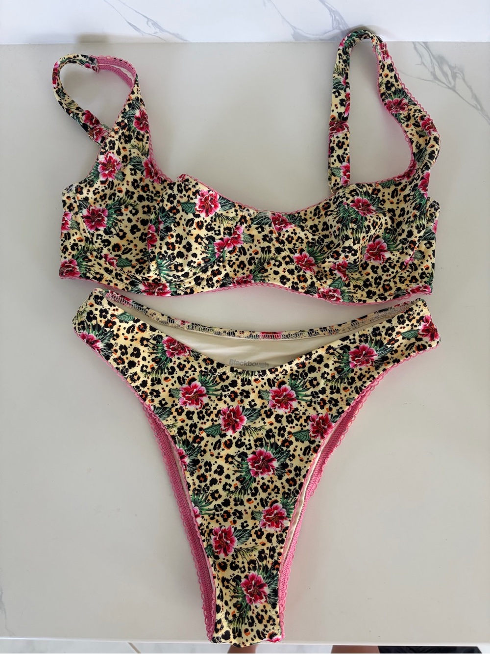 Blackbough Floral Leopard Print Bikini in Pink and Cream